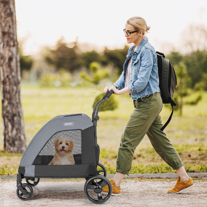 Extra Large Dog Stroller Foldable Pet Stroller with Dual Entry-Grey