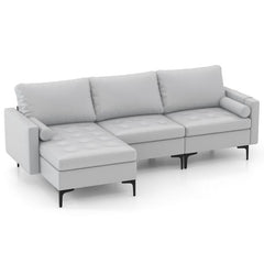 Extra Large L-Shaped Sofa with 4 USB Ports, Solid Metal Legs-Light Grey