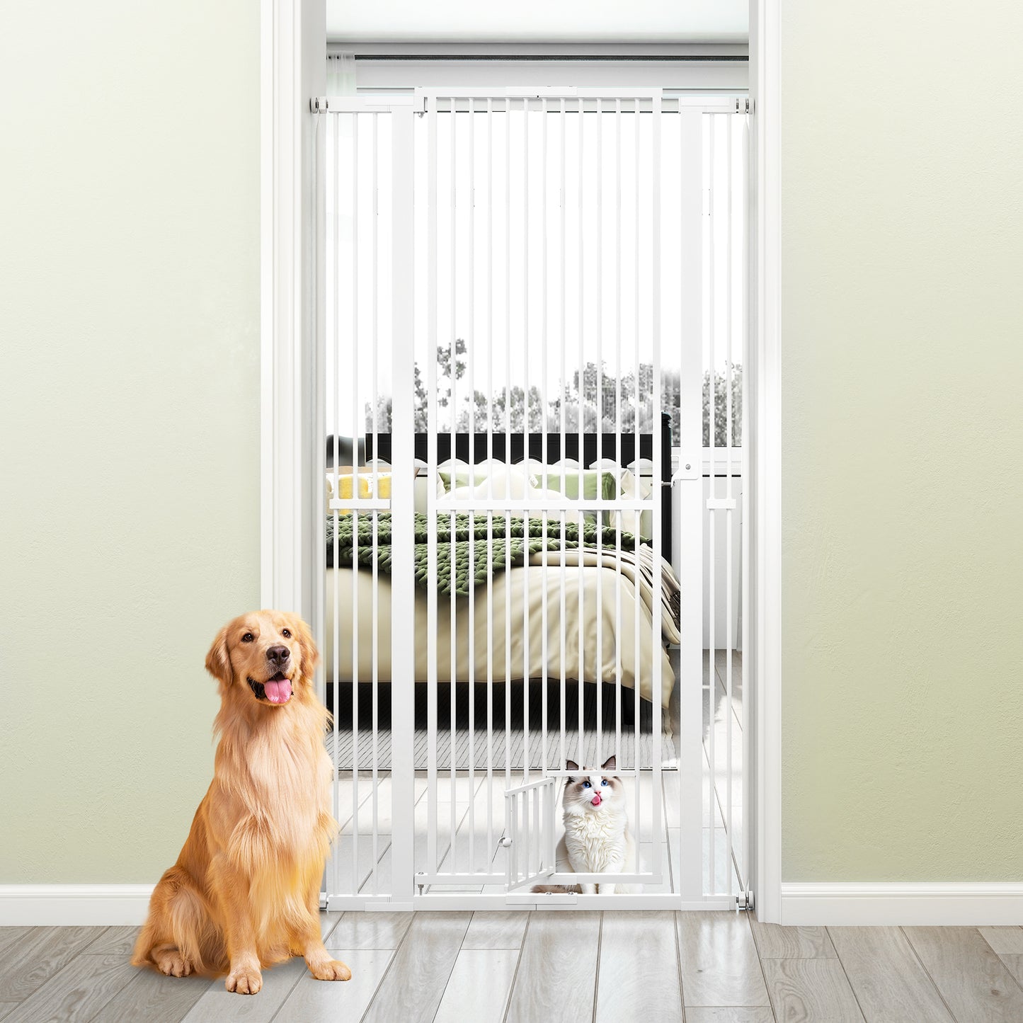 171 cm Extra Tall Pet Gate Heavy-Duty Metal Cat Gate with Wide Opening-White