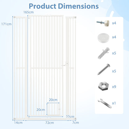 171 cm Extra Tall Pet Gate Heavy-Duty Metal Cat Gate with Wide Opening-White