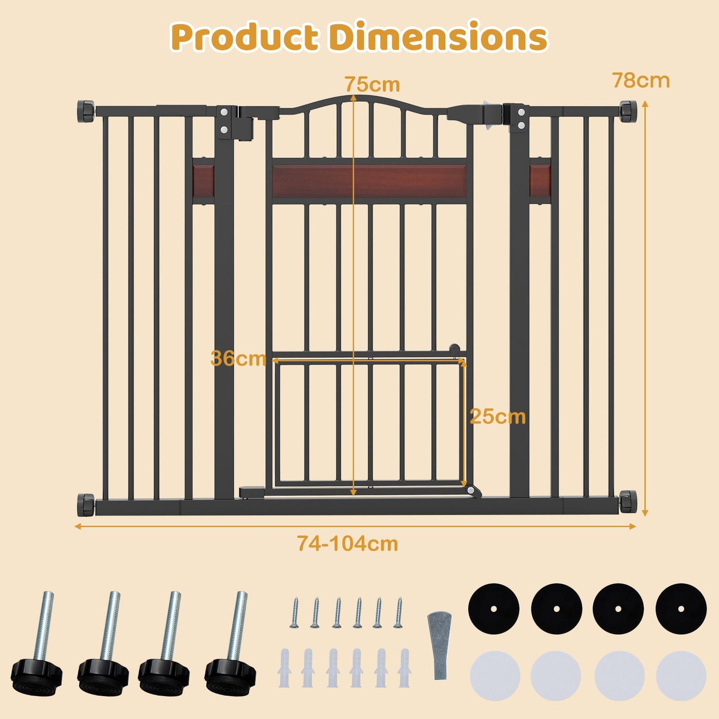 Extra Wide Walk Through Pet Gate for 74-104 cm Openings-Black