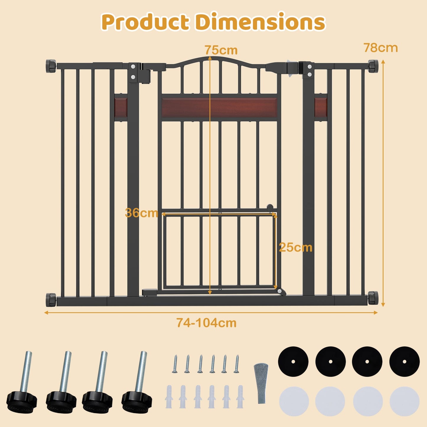Extra Wide Walk Through Pet Gate for 74-104 cm Openings-Black