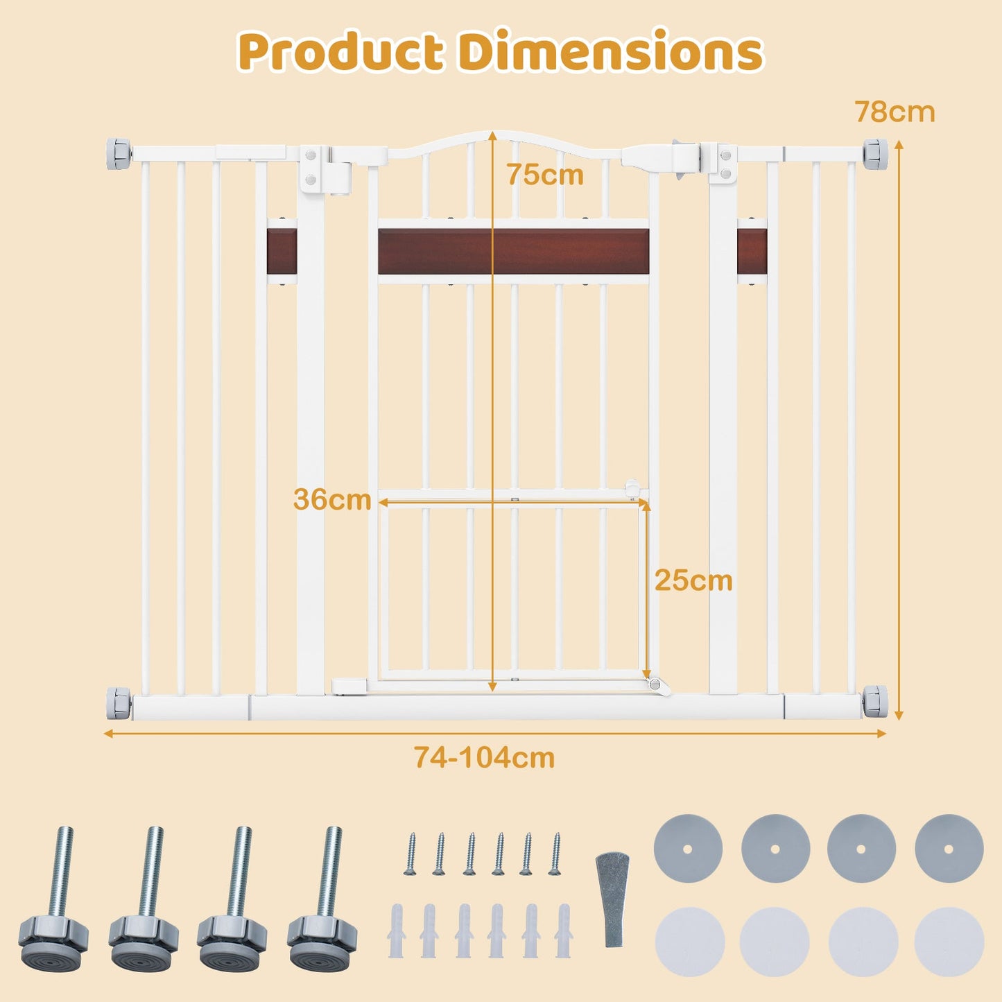 Extra Wide Walk Through Pet Gate for 74-104 cm Openings-White