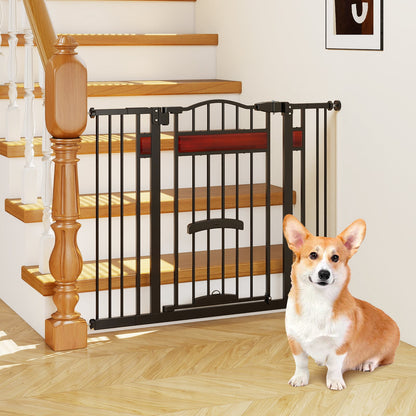Extra Wide Walk Through Pet Gate with Small Door and 2 Extensions-Black