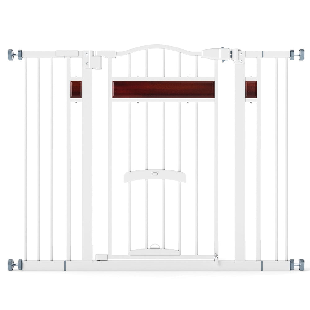 Extra Wide Walk Through Pet Gate with Small Door and 2 Extensions-White