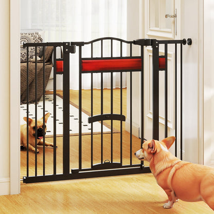 Extra Wide Walk Through Pet Gate with Small Door and 2 Extensions-Black