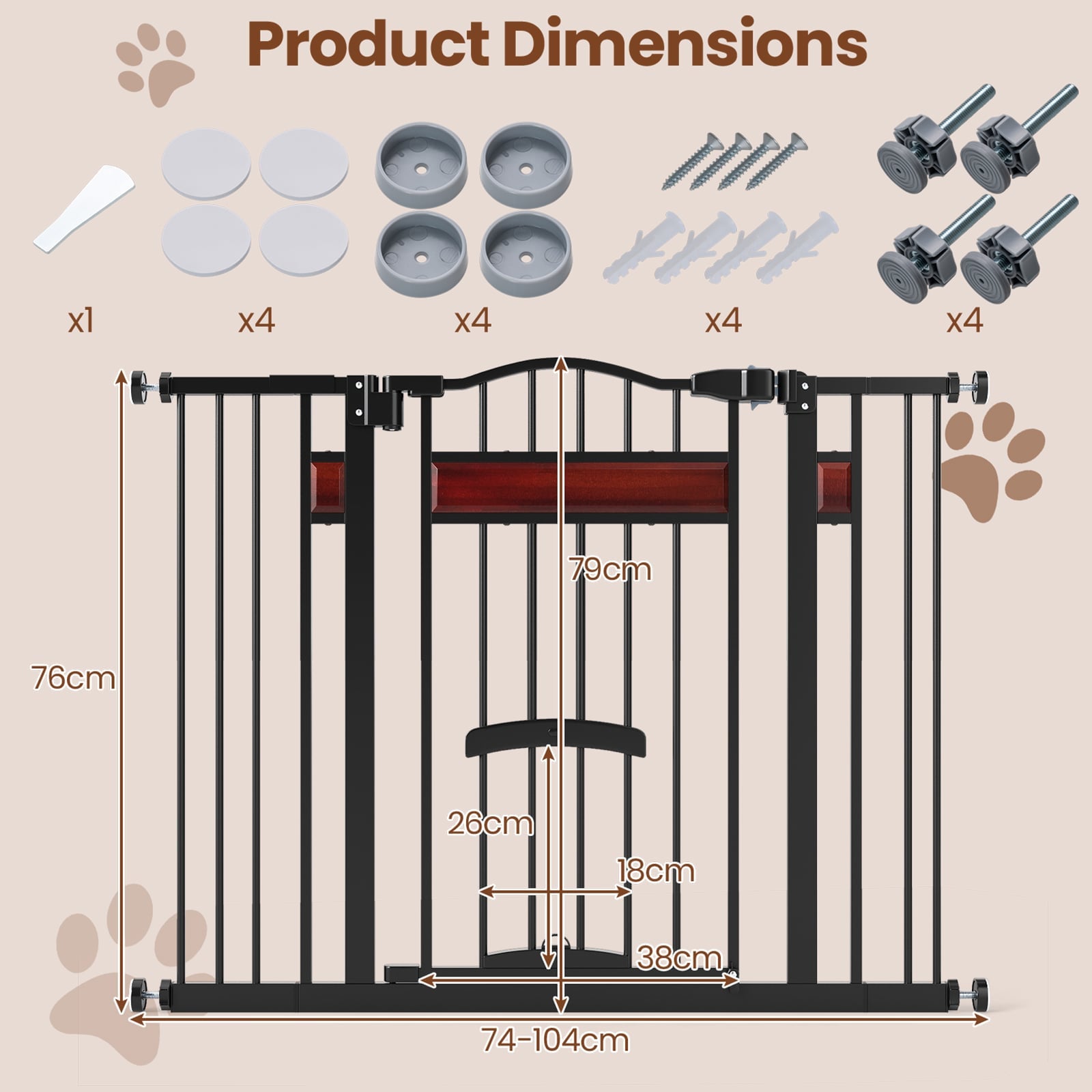 Extra Wide Walk Through Pet Gate with Small Door and 2 Extensions-Black