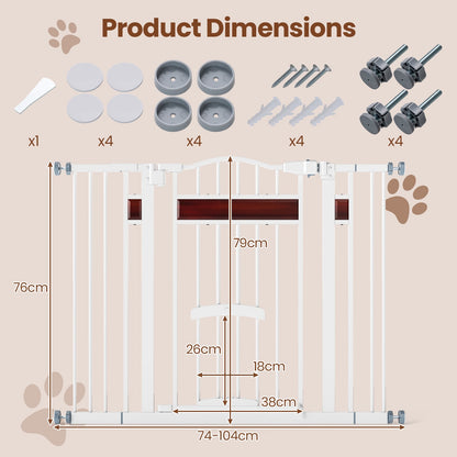 Extra Wide Walk Through Pet Gate with Small Door and 2 Extensions-White