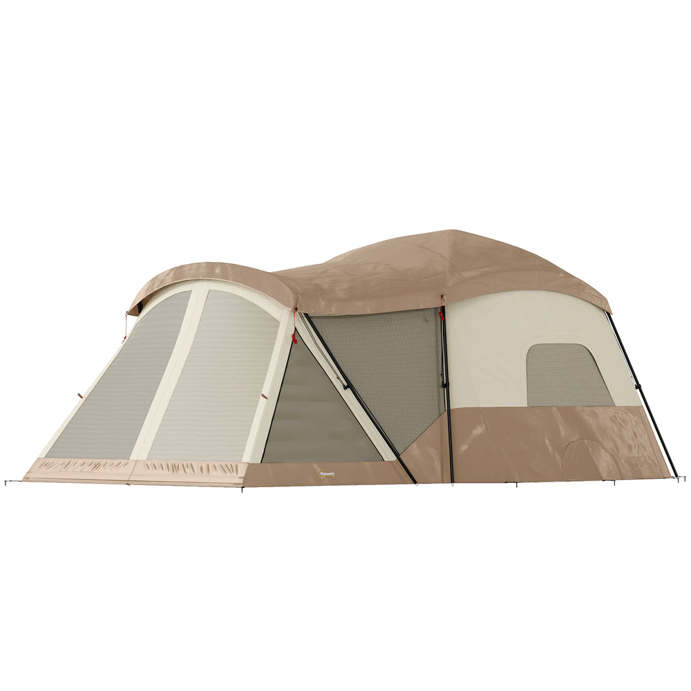 Outsunny Cabin Tent Waterproof Camping Tent with Two Room for 4 Person Brown