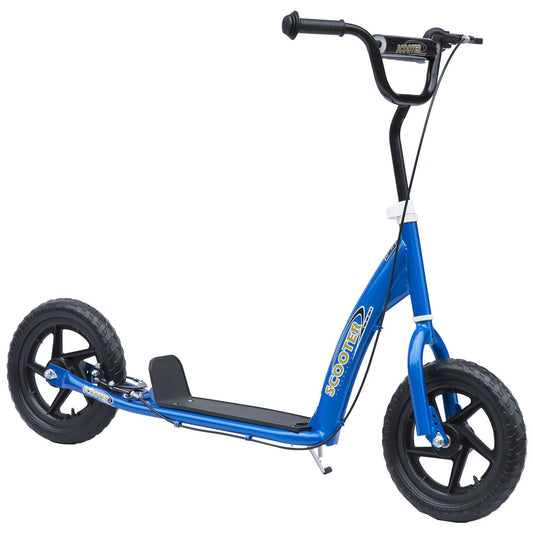 HOMCOM Kids Scooter Kick Scooter, with 12" EVA Tyres, Rear Brake, Big Wheels Scooter for 5-12 Years , Blue