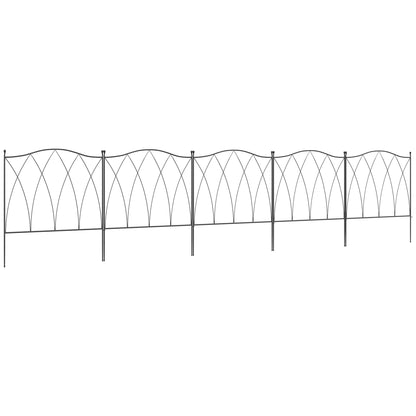 Outsunny Set of Five 61.5cm Decorative Metal Fence Panels - Black