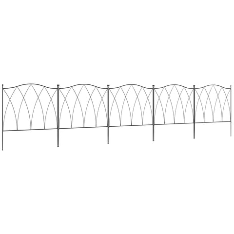 Outsunny Set of Five 61.5cm Decorative Metal Fence Panels - Black