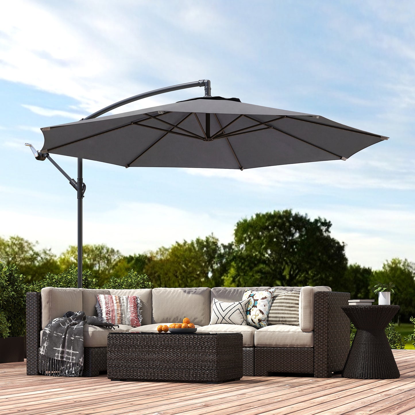 Outsunny 3 m Overhanging Cantilever Parasol, with Cross Base - Grey