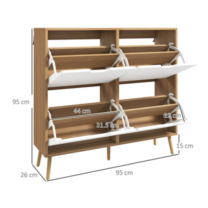 HOMCOM Shoe Storage Cabinet, 4 Flip Drawers, Shoe Organizer for 8-16 Pairs of Shoes, Natural