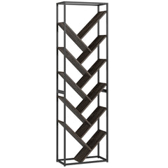 HOMCOM 10 Shelf Industrial-Style Bookshelf - Black/Grey