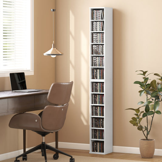 HOMCOM Set of 2 CD Media Display Shelf Unit Tower Rack with Adjustable Shelves, White