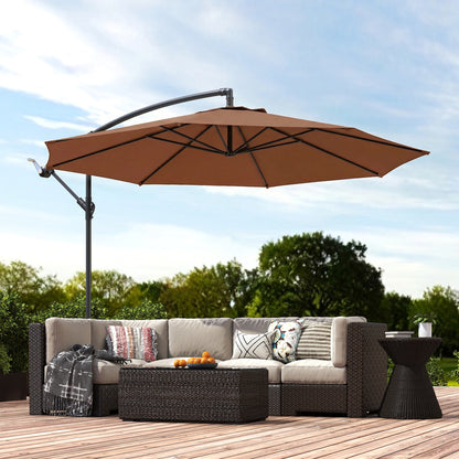 Outsunny 3 m Overhanging Cantilever Parasol, with Cross Base - Coffee