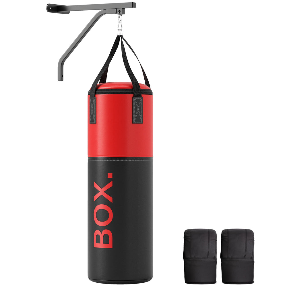 SPORTNOW Unfilled Punching Bag Set with Boxing Bag Bracket, Boxing Gloves, Hand Wraps and 360 Swivel Hook