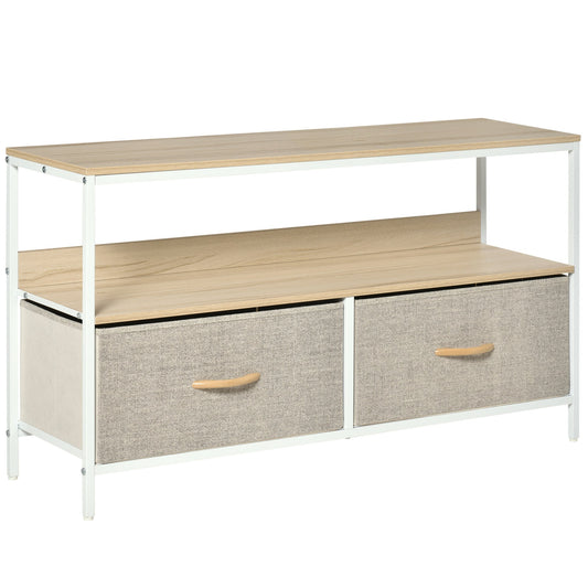 HOMCOM TV Stand Cabinet with 2 Foldable Drawers - Maple Colour
