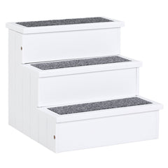 PawHut 3 Step Wooden Dog Steps Pet Stairs for Dogs, Cat Ladder for Bed Couch with Storage White
