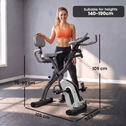 SPORTNOW 4-In-1 Folding Exercise Bike with Resistance Bands, Bluetooth App, 8-Level Magnetic Resistance, LCD Display, Grey