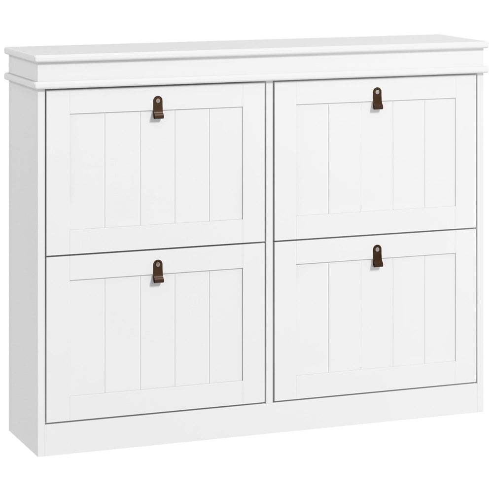 HOMCOM Slim Shoe Cabinet, Shoe Cabinet with 4 Drop-Down Drawers, 105W x 24D x 82.5H cm,  White