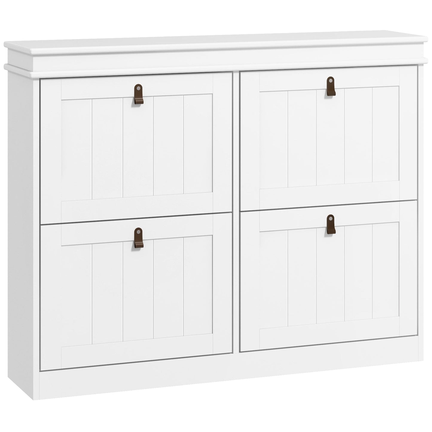 HOMCOM Slim Shoe Cabinet, Shoe Cabinet with 4 Drop-Down Drawers, 105W x 24D x 82.5H cm,  White