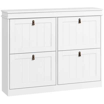 HOMCOM Slim Shoe Cabinet, Shoe Cabinet with 4 Drop-Down Drawers, 105W x 24D x 82.5H cm,  White