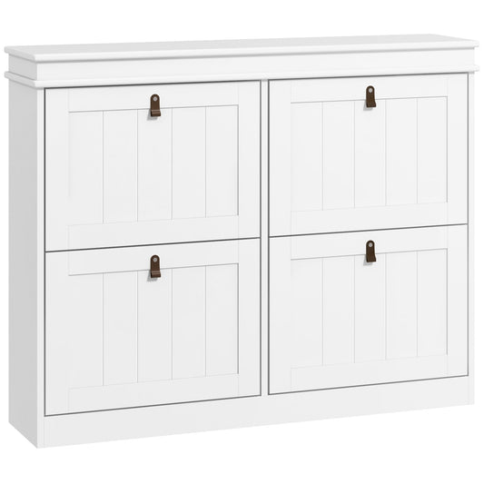 HOMCOM Slim Shoe Cabinet, Shoe Cabinet with 4 Drop-Down Drawers, 105W x 24D x 82.5H cm,  White