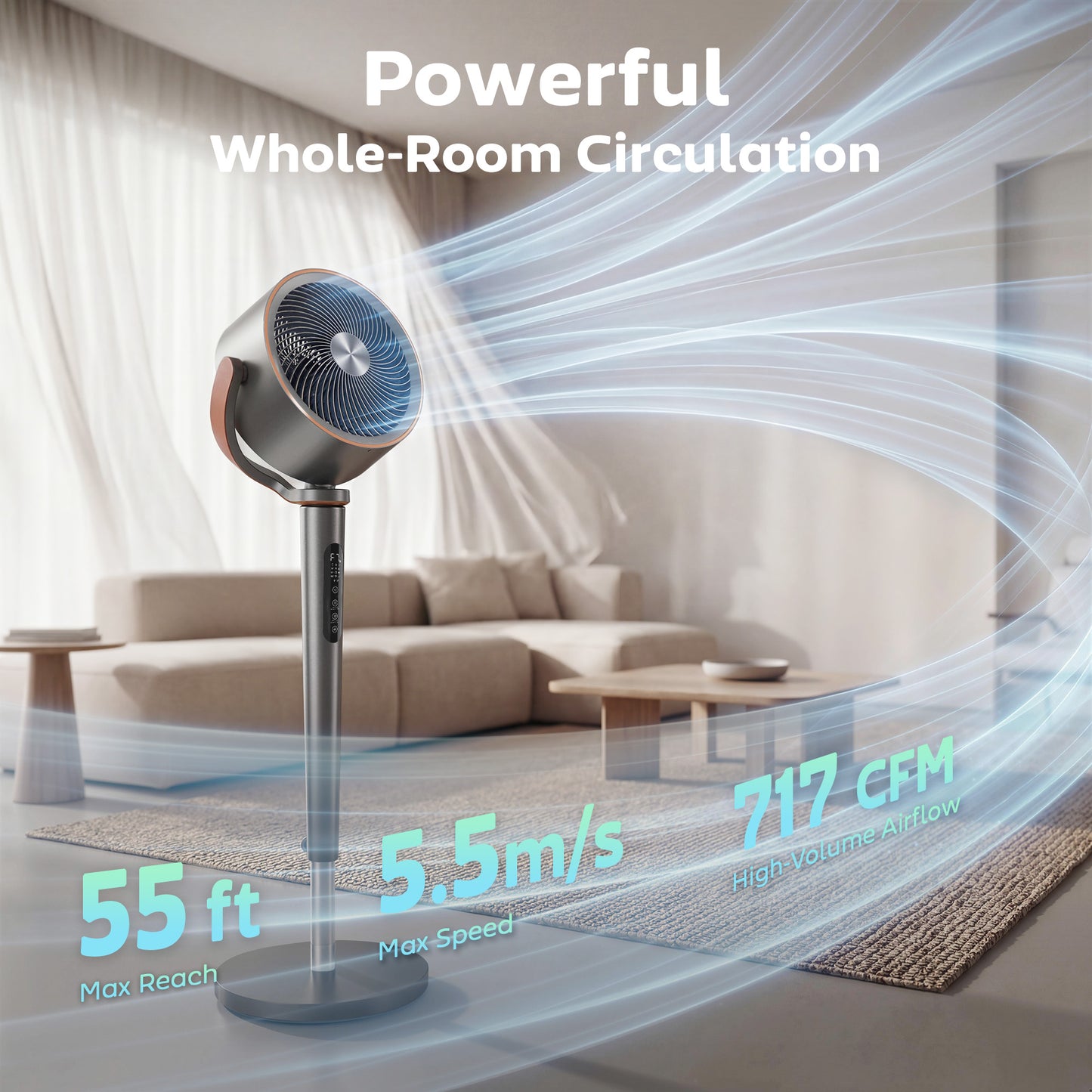 HOMCOM 20dB Silent Standing Fan, 70Â°+90Â° Auto Oscillating Fan with 12 Speeds, LED Light, Air Circulator, Remote Control, 12H Timer, for Bedroom, 46 Inch, Grey