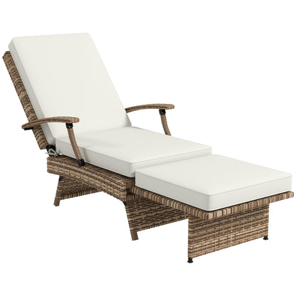 Outsunny 80  Reclining Rattan Lounger - White/Brown