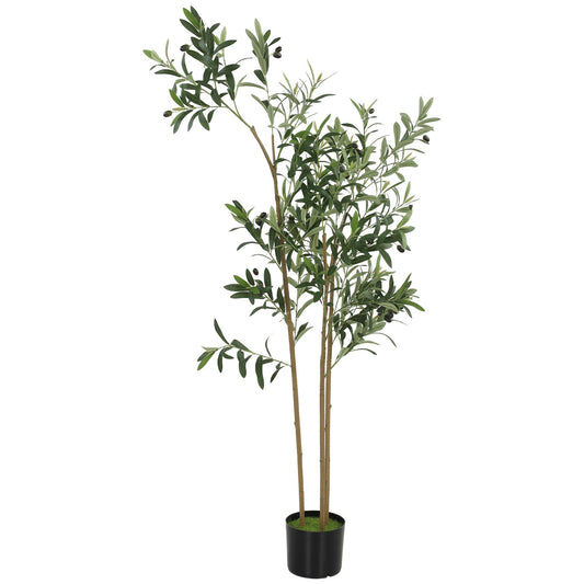 HOMCOM Decorative Artificial Plant, 148 cm Silk Olive Tree with 553 Leaves in Cement Pot, Fake Plant