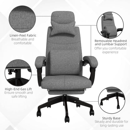 Vinsetto Linen-Look Office Chair, with 160  Reclining Back and Footrest - Grey