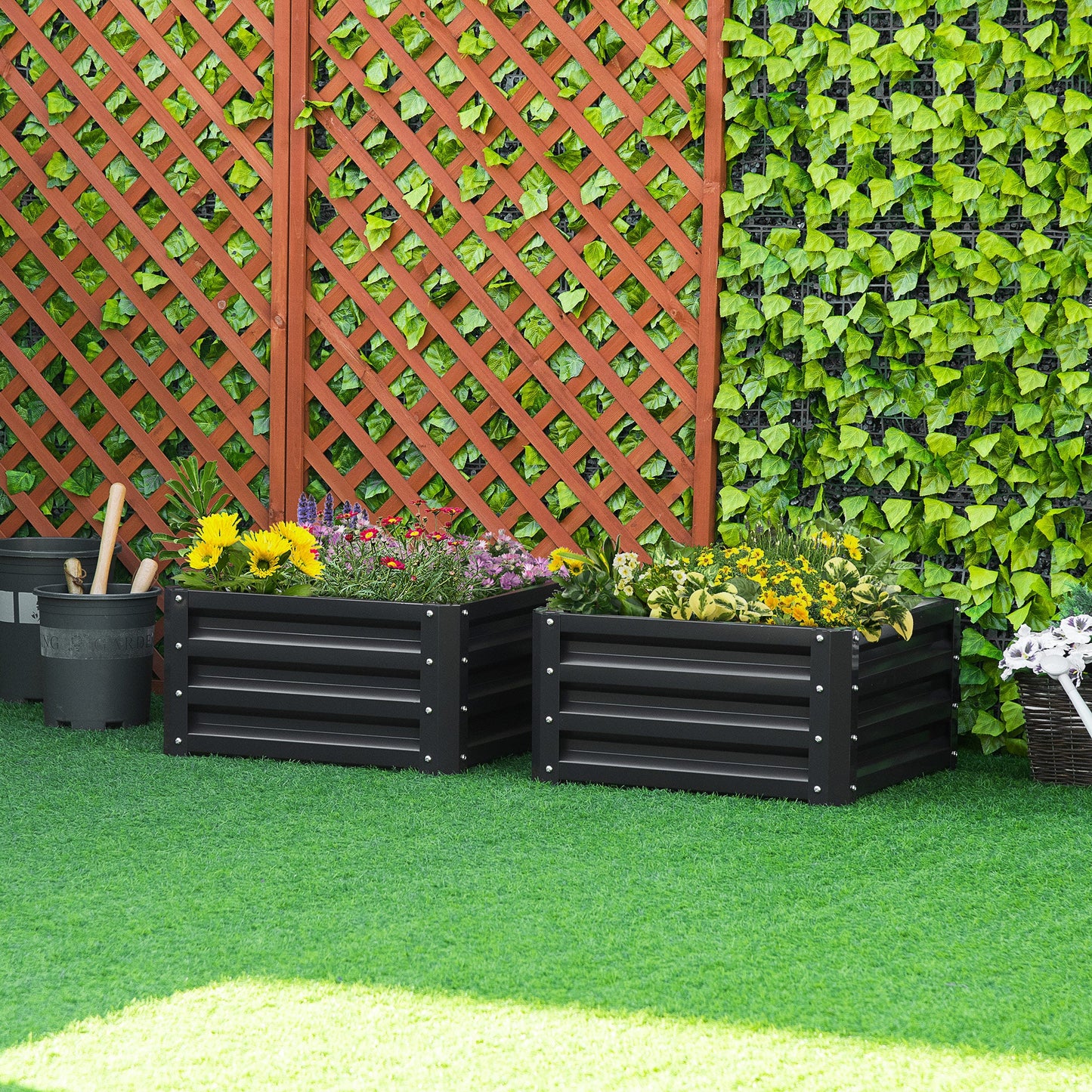 Outsunny Set of Two 60 x 60cm Steel Planter Boxes - Grey