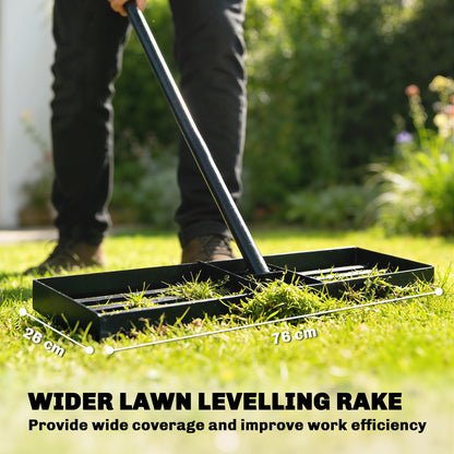 Outsunny Lawn Levelling Rake, 76 x 26 cm Lawn Leveller Lute with 169 cm Handle for Grass Soil Sand Yard Golf Course