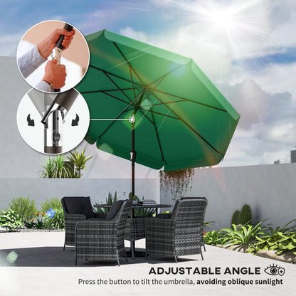 Outsunny 3 m Garden Parasol with Tilt Mechanism & Crank Handle, UPF 30+ Patio Umbrella Outdoor Table Umbrella, Green