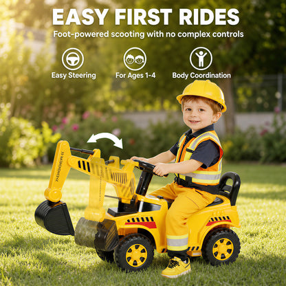 AIYAPLAY Kids Ride on Digger, Toddler Construction Toy Car with Security Helmet, Horn, Detachable Digging Arm