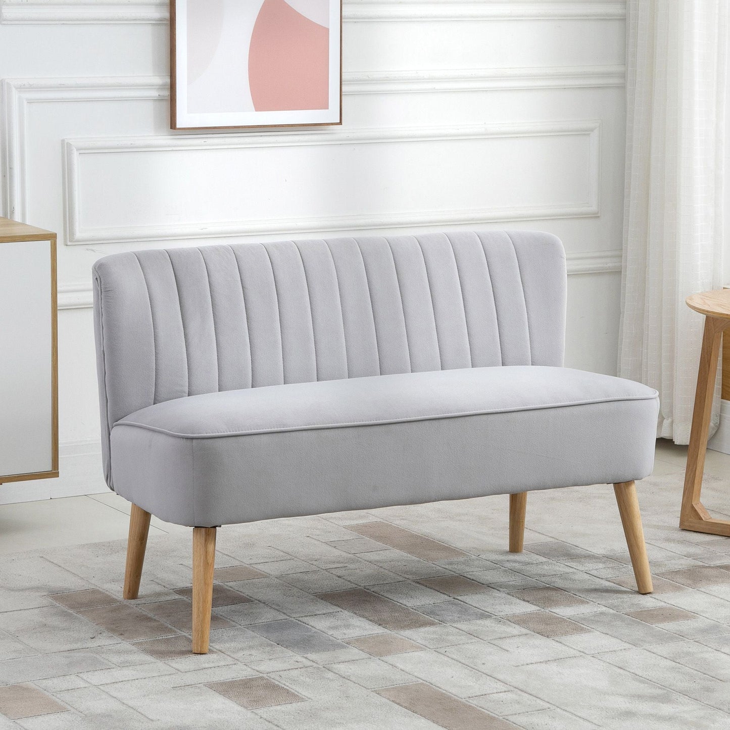 HOMCOM Modern Velvet Double Seat Sofa w/ Wood Frame Foam Padding High Back Soft Comfortable Compact Couch Light Grey