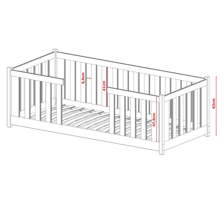 Dimensions of a wooden crib with measurements indicated