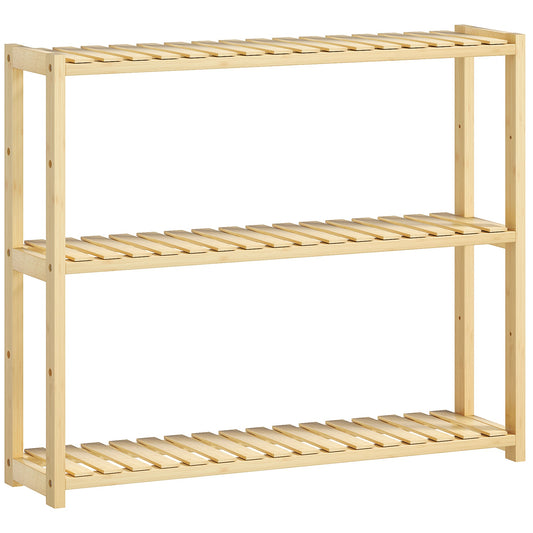 HOMCOM 3-Tier Bamboo Bathroom Storage Shelf, Wall-Mounted or Stand, Display Stand Shelving Unit with Adjustable Rack for Kitchen Bathroom Living Room, Natural