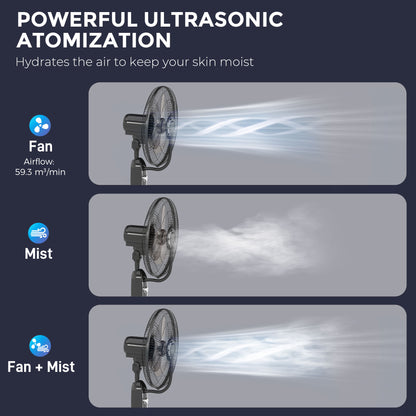 HOMCOM Pedestal Fan with Water Mist Spray, Spray Misting Fan with 70° Oscillation, Tilt Head, 3 Speeds, 3 Modes, Adjustable Mist, 3.2L Water Tank, for Home, 120 cm