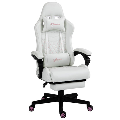 Vinsetto Computer Gaming Chair with Footrest, Video Gaming Chair for Adults with 130¡ Reclining Back, Desk Chair with Lumbar Support and Adjustable Height, White