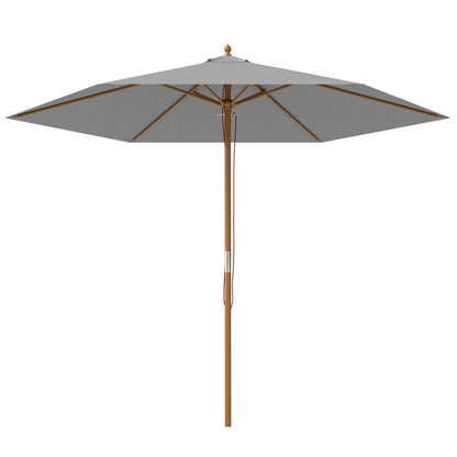 Outsunny 2.5m Wood Garden Parasol Sun Shade Patio Outdoor Wooden Umbrella Canopy, Table Market Umbrella with Vent, 38mm Pole, Rope Pulley Mechanism, Light Grey