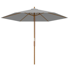 Outsunny 2.5m Wood Garden Parasol Sun Shade Patio Outdoor Wooden Umbrella Canopy, Table Market Umbrella with Vent, 38mm Pole, Rope Pulley Mechanism, Light Grey
