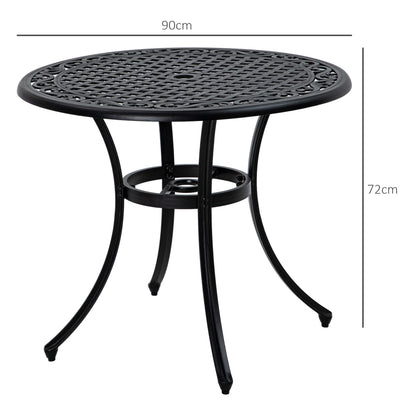 Outsunny Î¦90cm Four-Seated Round Aluminium Garden Table, with Parasol Hole