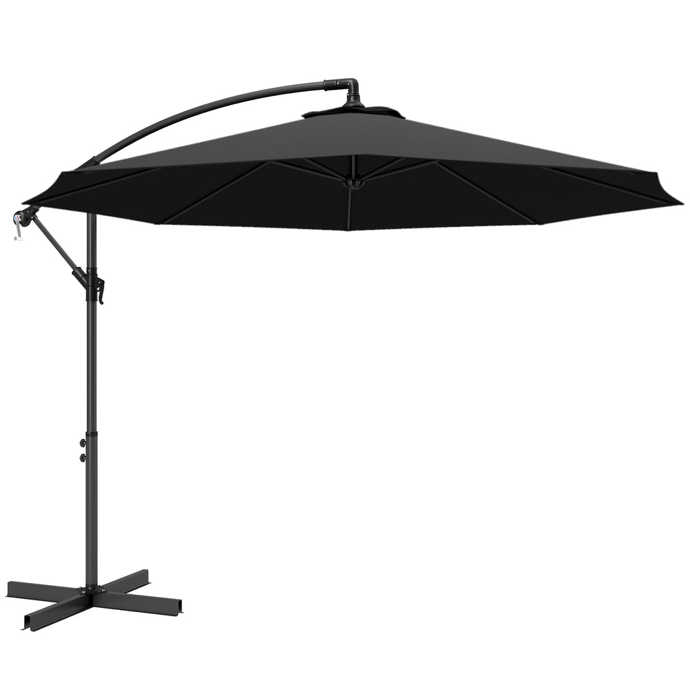 Outsunny 3m Overhanging Cantilever Parasol, with Cross Base - Black