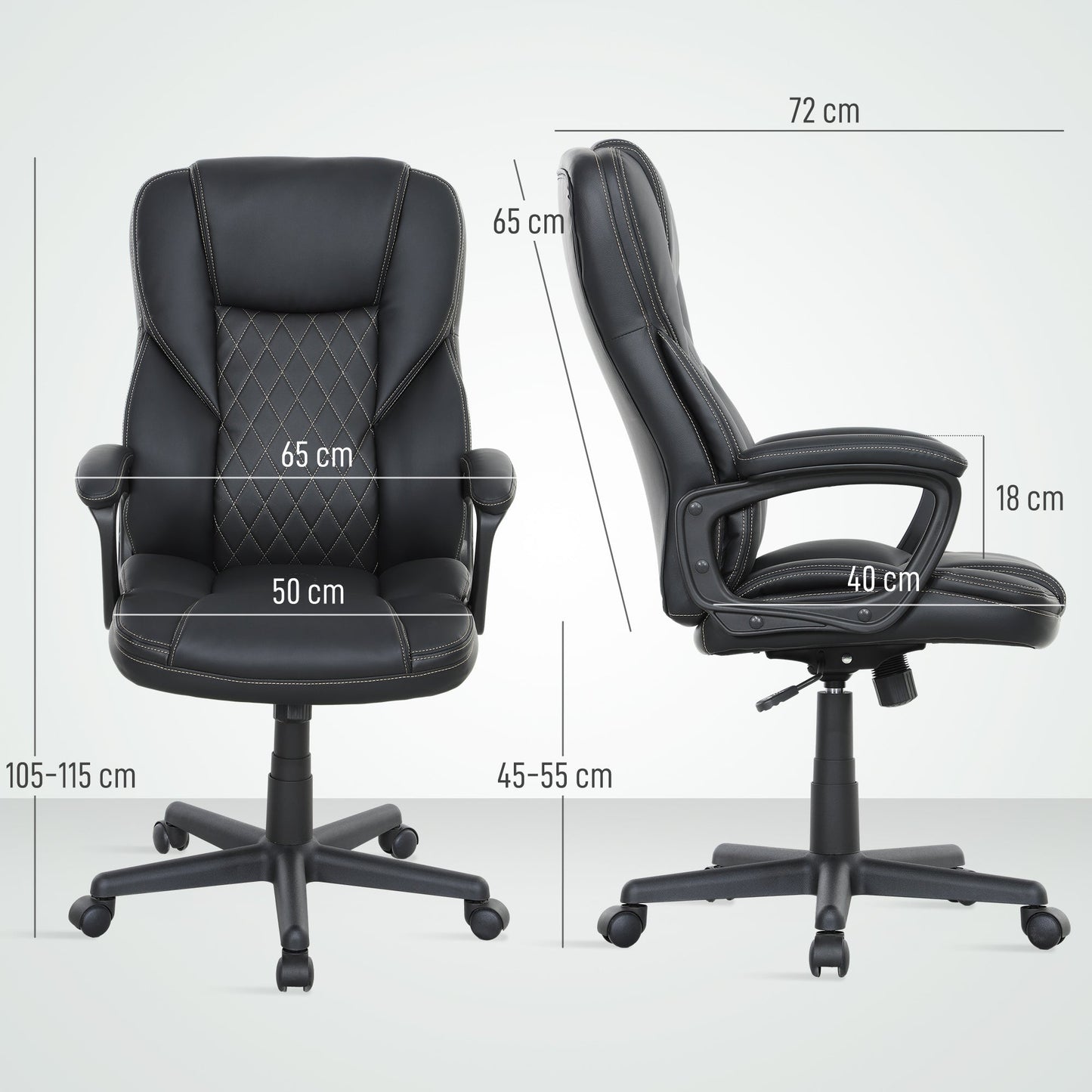 HOMCOM High Back Executive Office Chair, PU Leather Swivel Desk Chair with Tilt Function, Armrests and Adjustable Height for Home Office, Black