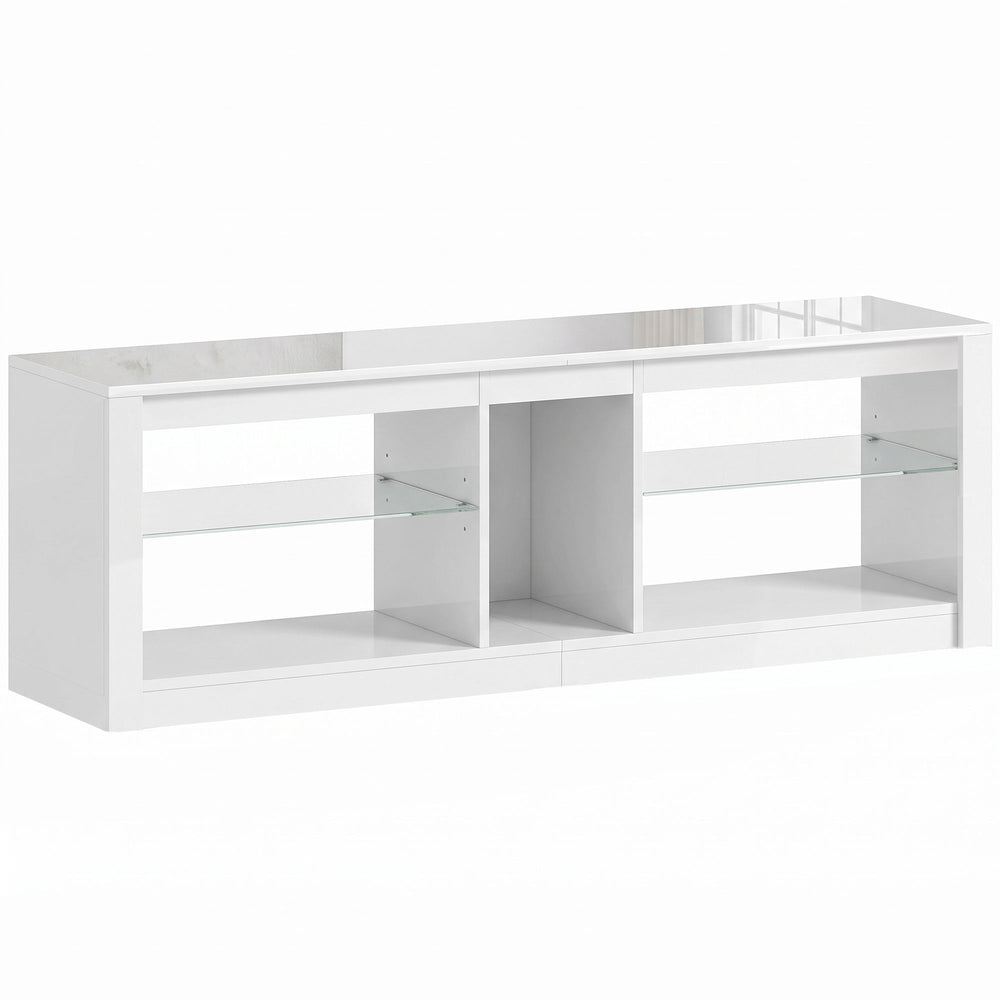 HOMCOM TV Stand Cabinet with LED Lights and Remote Control for TVs up to 65", Entertainment Centre with Storage Shelves, White