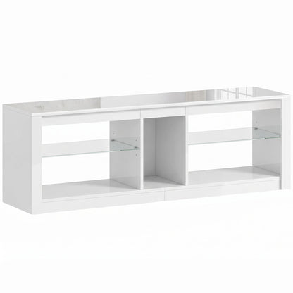 HOMCOM TV Stand Cabinet with LED Lights and Remote Control for TVs up to 65", Entertainment Centre with Storage Shelves, White