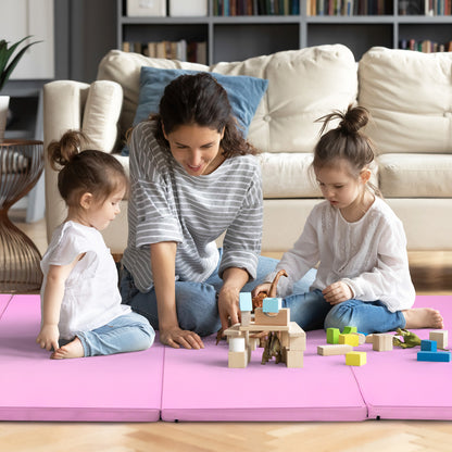 Folding Gymnastics Mat with Carry Handles, Hook and Loop Fasteners-Pink
